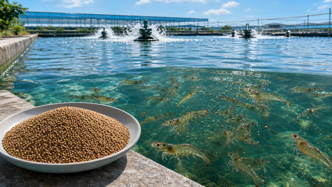 Shrimp feed choices that reduce waste in aquaculture ponds