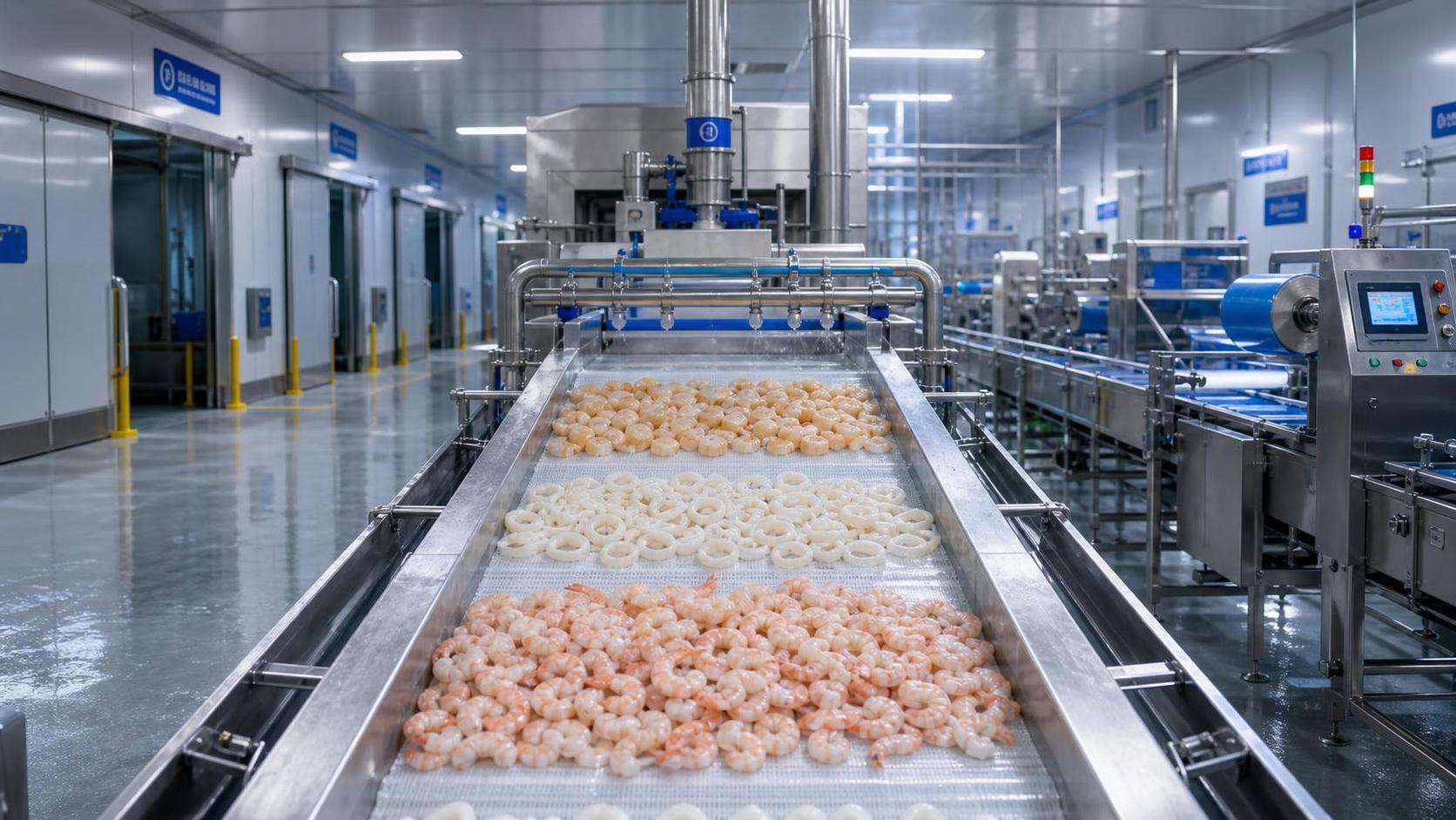Which seafood processing solutions suit high-volume frozen products?