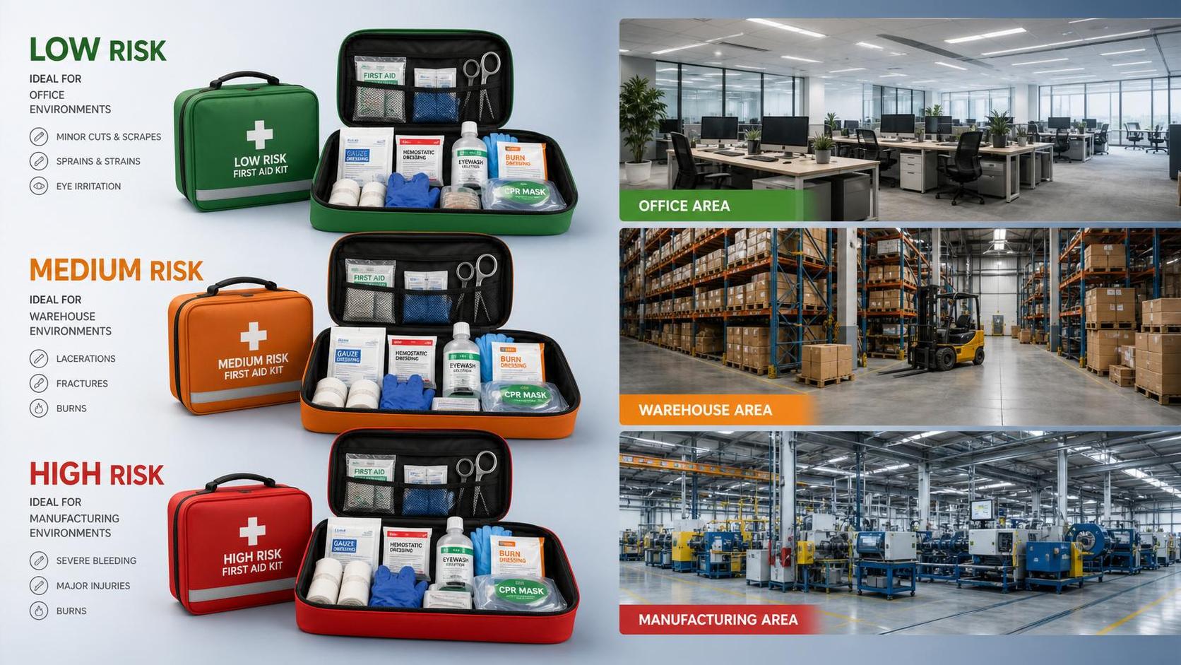 Emergency Medical Kits for Workplaces: Required Contents by Risk Level and Site Type