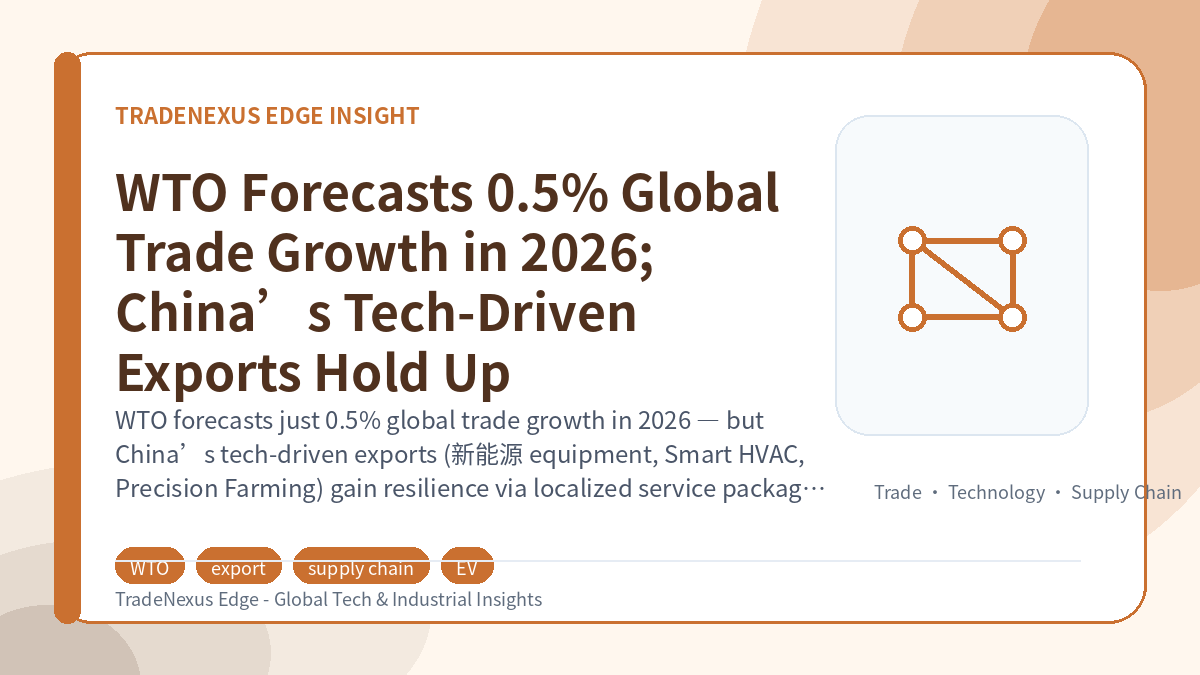 WTO Forecasts 0.5% Global Trade Growth in 2026; China’s Tech-Driven Exports Hold Up