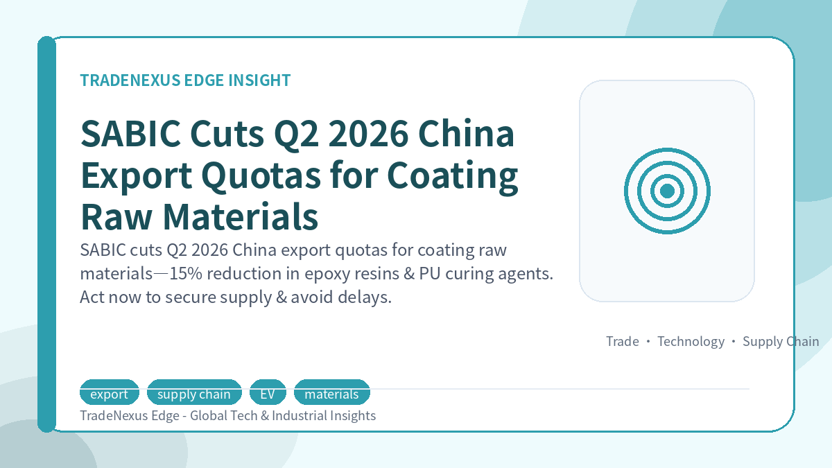 SABIC Cuts Q2 2026 China Export Quotas for Coating Raw Materials