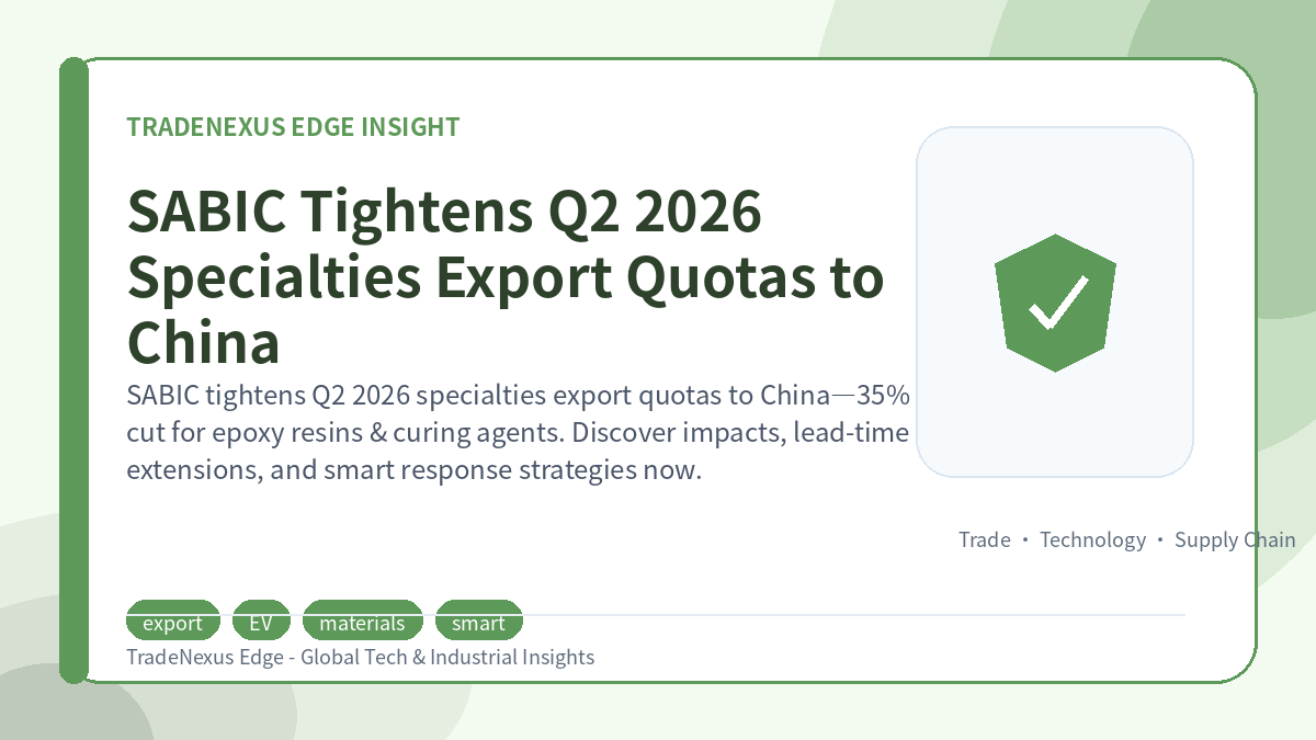 SABIC Tightens Q2 2026 Specialties Export Quotas to China SABIC Tightens Q2 2026 Specialties Export Quotas to China
