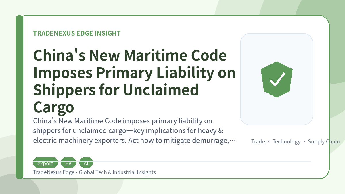 China's New Maritime Code Imposes Primary Liability on Shippers for Unclaimed Cargo