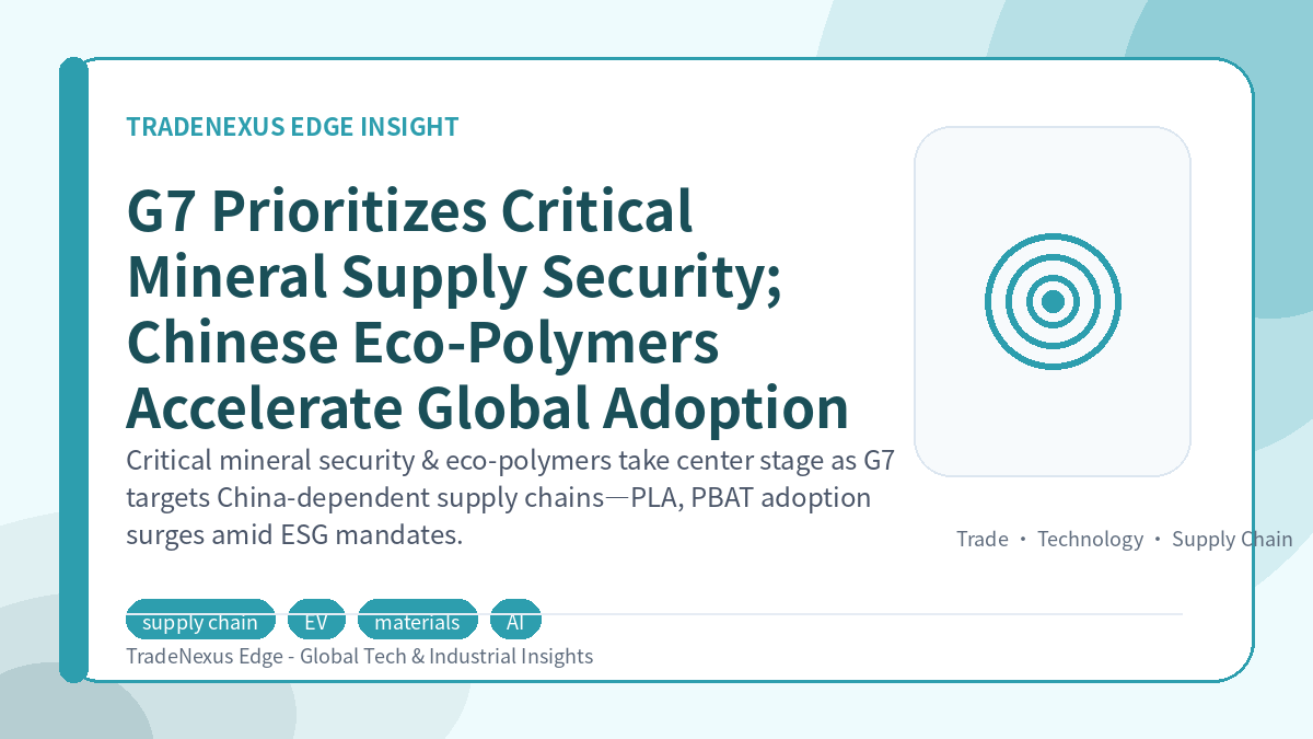 G7 Prioritizes Critical Mineral Supply Security; Chinese Eco-Polymers Accelerate Global Adoption