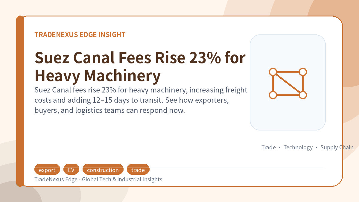 Suez Canal Fees Rise 23% for Heavy Machinery
