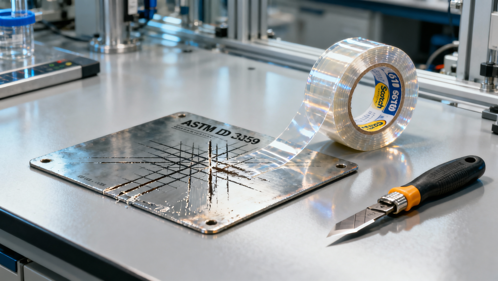 How Scotch 610 fits ASTM D3359 cross hatch tape testing