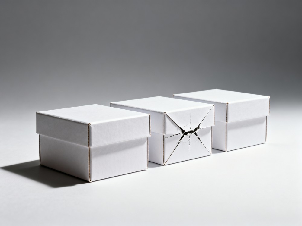 Rigid gift boxes cracking along fold lines—crease depth calibration varies across production shifts
