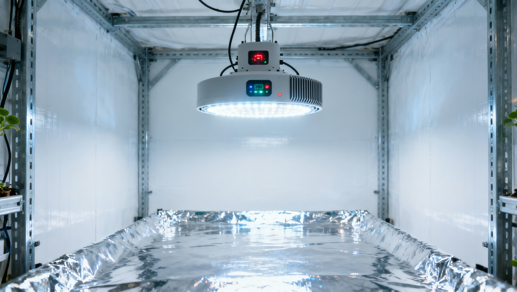 Indoor LED grow lights with ‘auto-sensing’ modes often misread reflective surfaces as canopy density