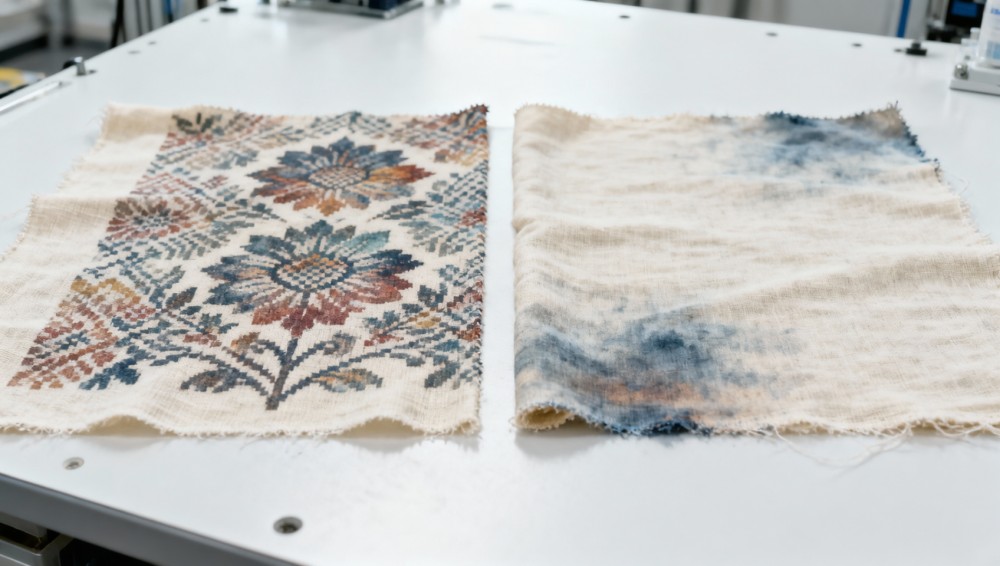 Digital fabric printing on organic cotton fabrics shows color shift after washing—why pre-treatment chemistry matters more than ink type