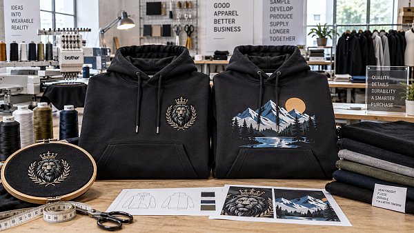 When do bulk embroidered hoodies offer better value than printed ones?