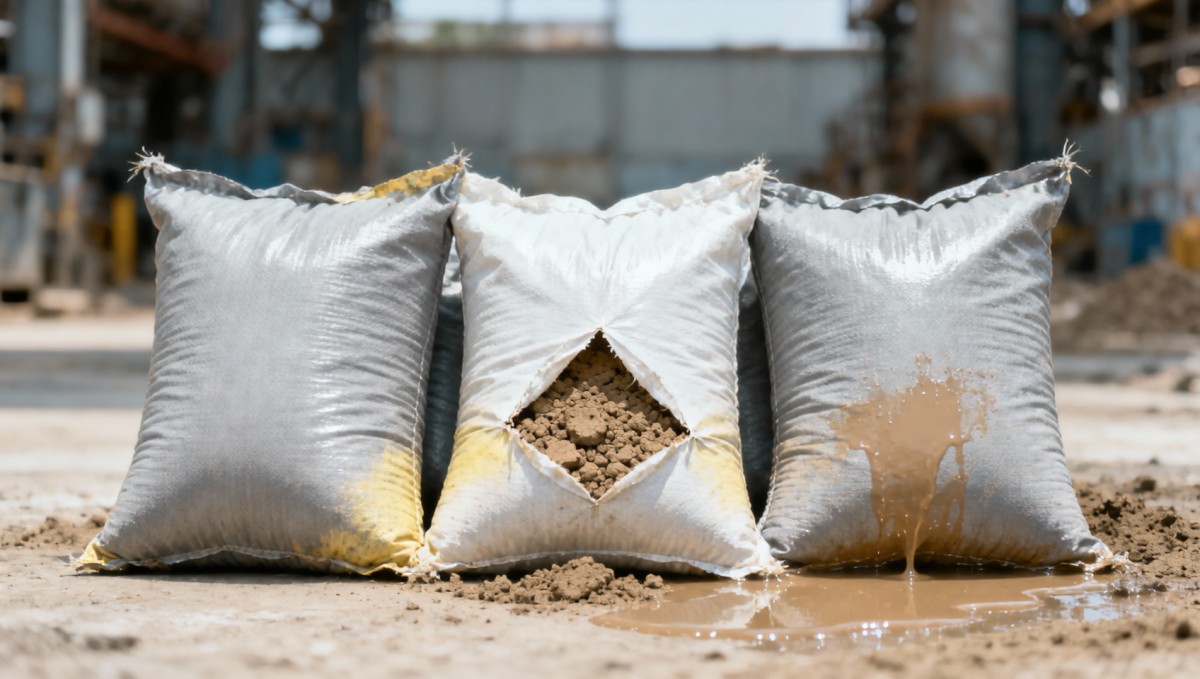 Flood control sandbags degrading faster than claimed—UV exposure or fill material interaction?