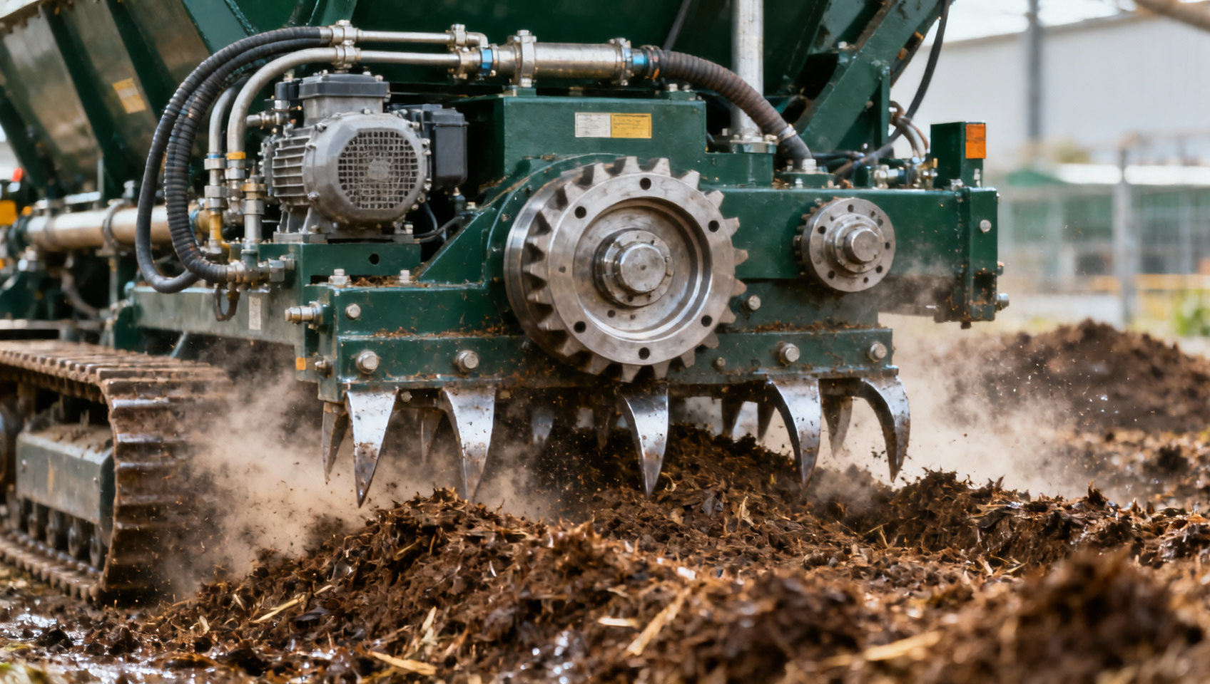Compost turner machine torque demand spiking unpredictably—material density shift or drive train wear?
