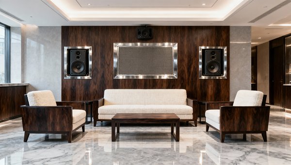 Music accessories installed in hotel lobbies where background noise never drops below 42 dB Music accessories installed in hotel lobbies where background noise never drops below 42 dB