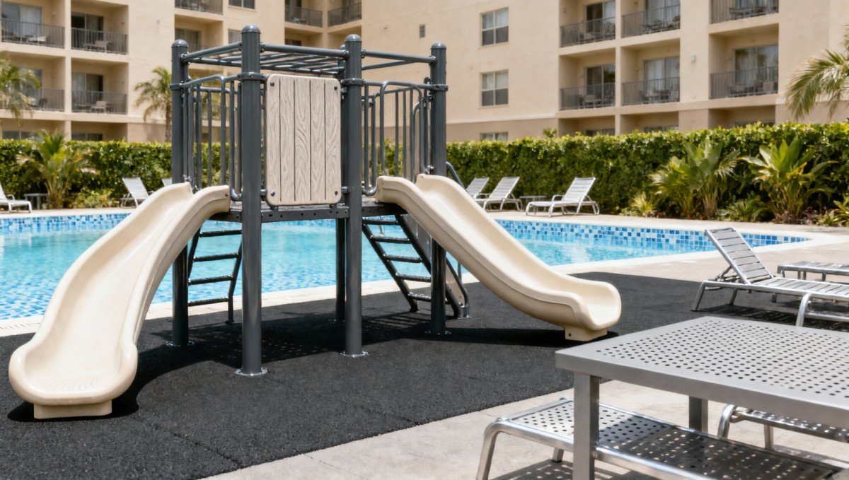 Outdoor play structures near hotel pools: How much noise do they actually add? Outdoor play structures near hotel pools: How much noise do they actually add?