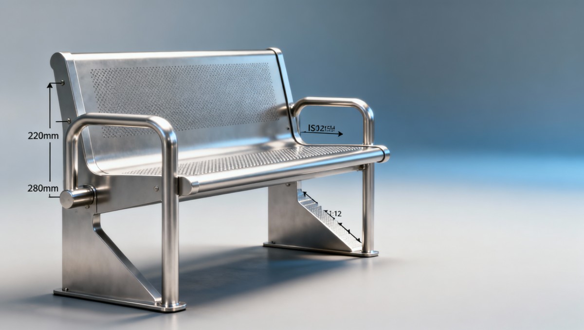 Park benches with integrated accessibility features Park benches with integrated accessibility features