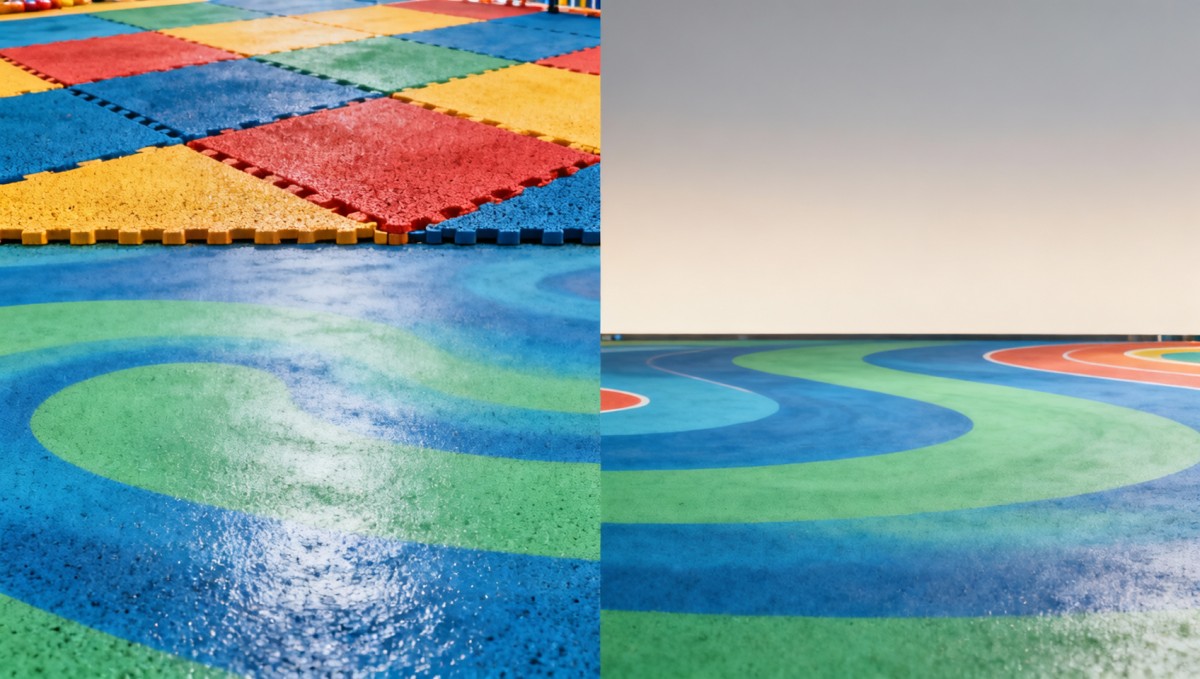 Indoor playground flooring: Rubber tiles vs poured-in-place Indoor playground flooring: Rubber tiles vs poured-in-place