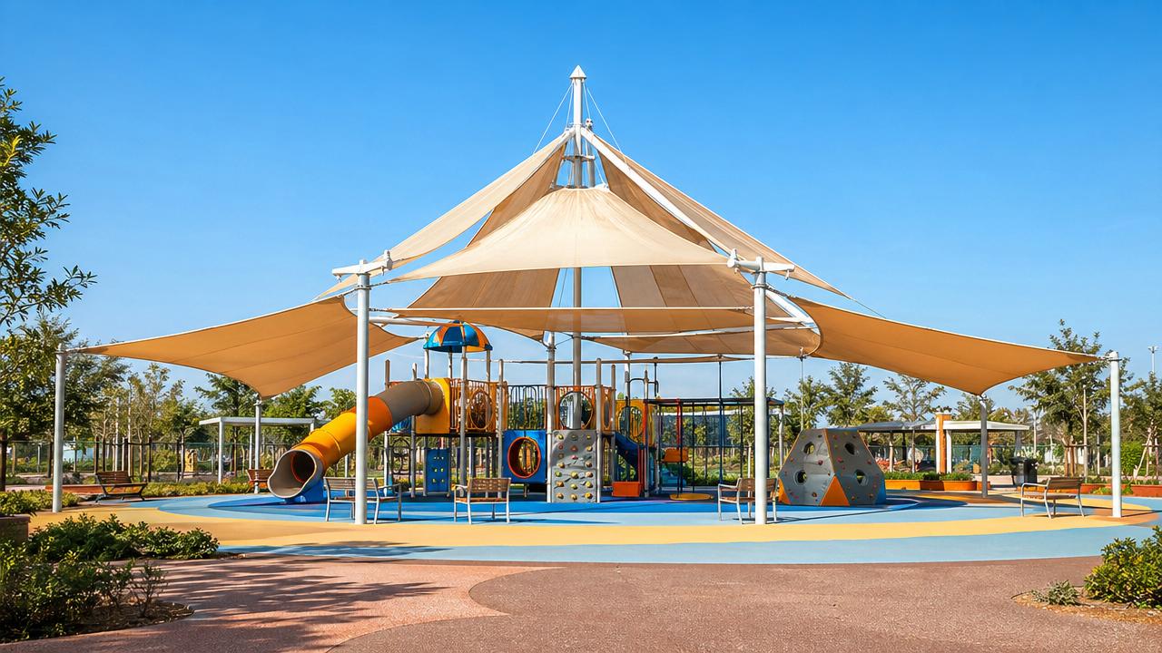 Playground shade structures that improve comfort in hot seasons