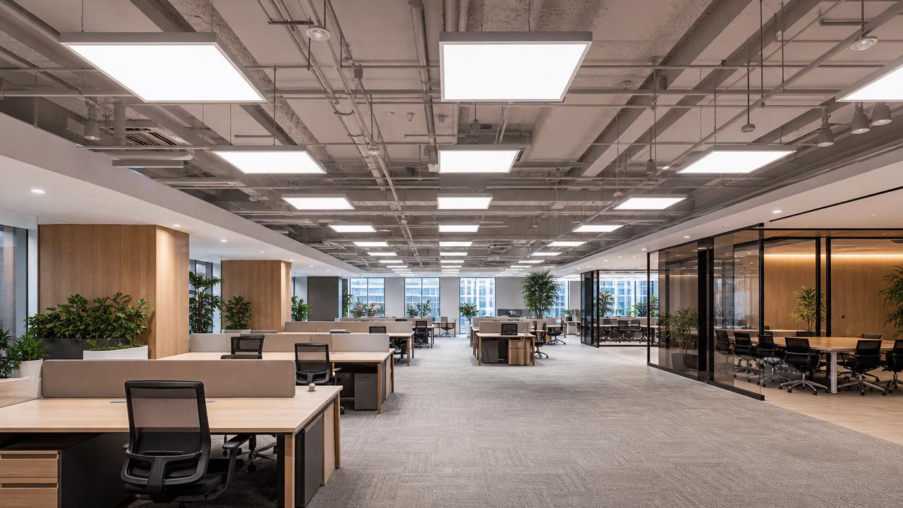 Office LED panel lights that cut glare without dim workspaces