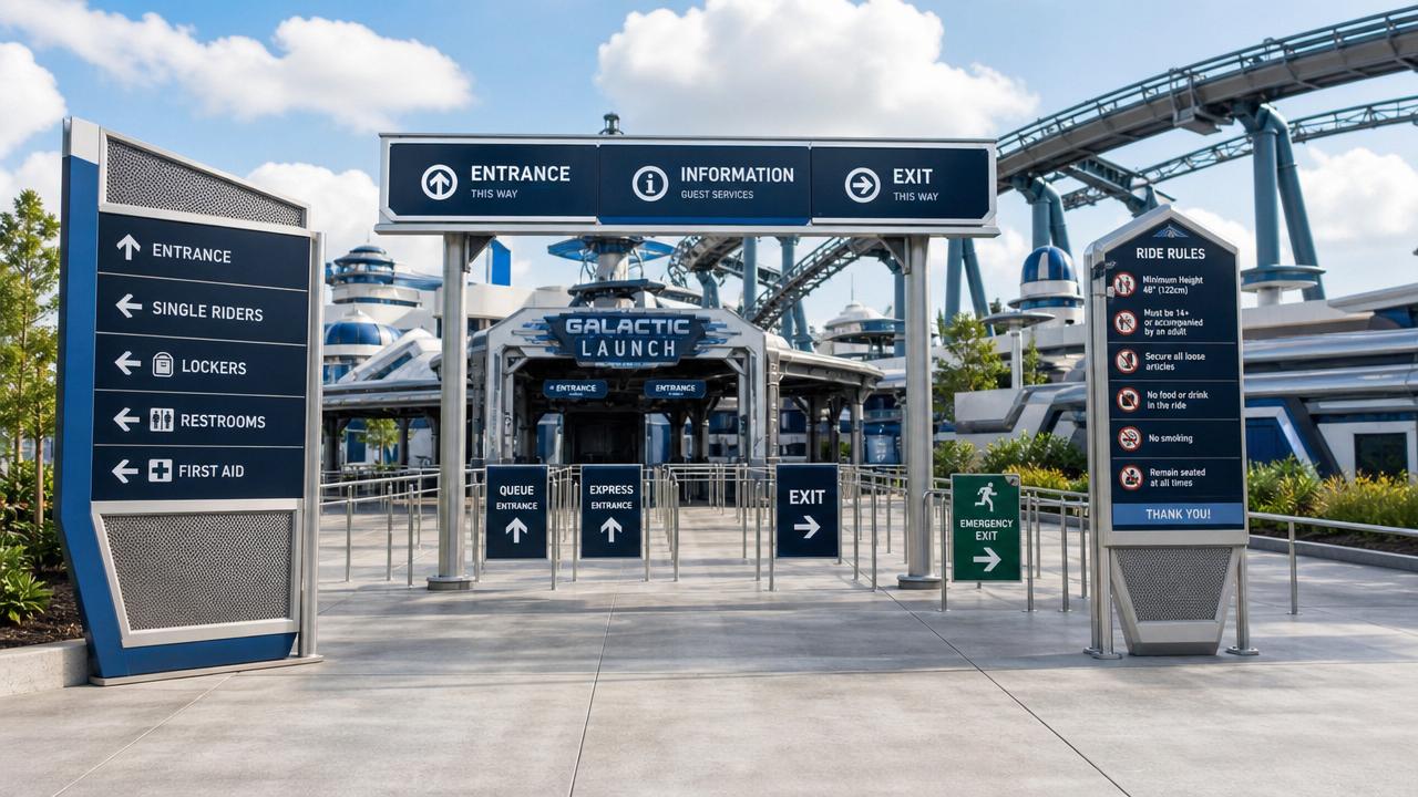 Amusement Park Signage Types and Placement: Wayfinding, Safety, and Queue Zones