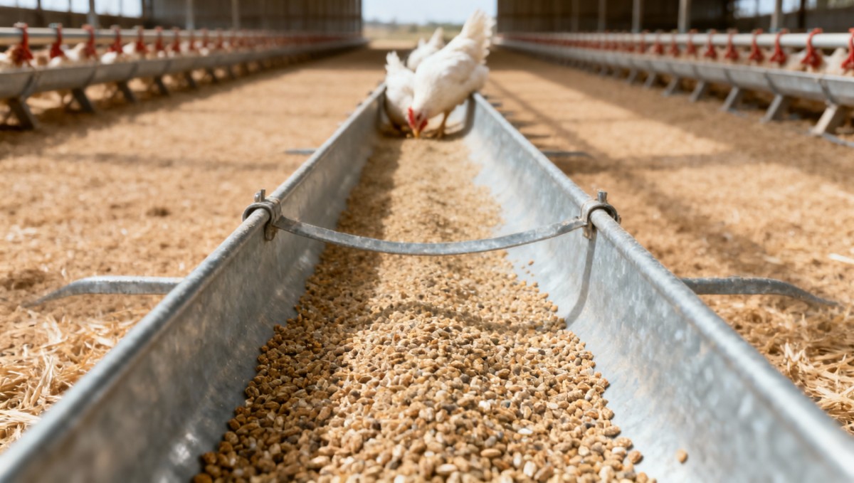 Poultry Feeding Trough Spillage: Checking Height and Fill Level