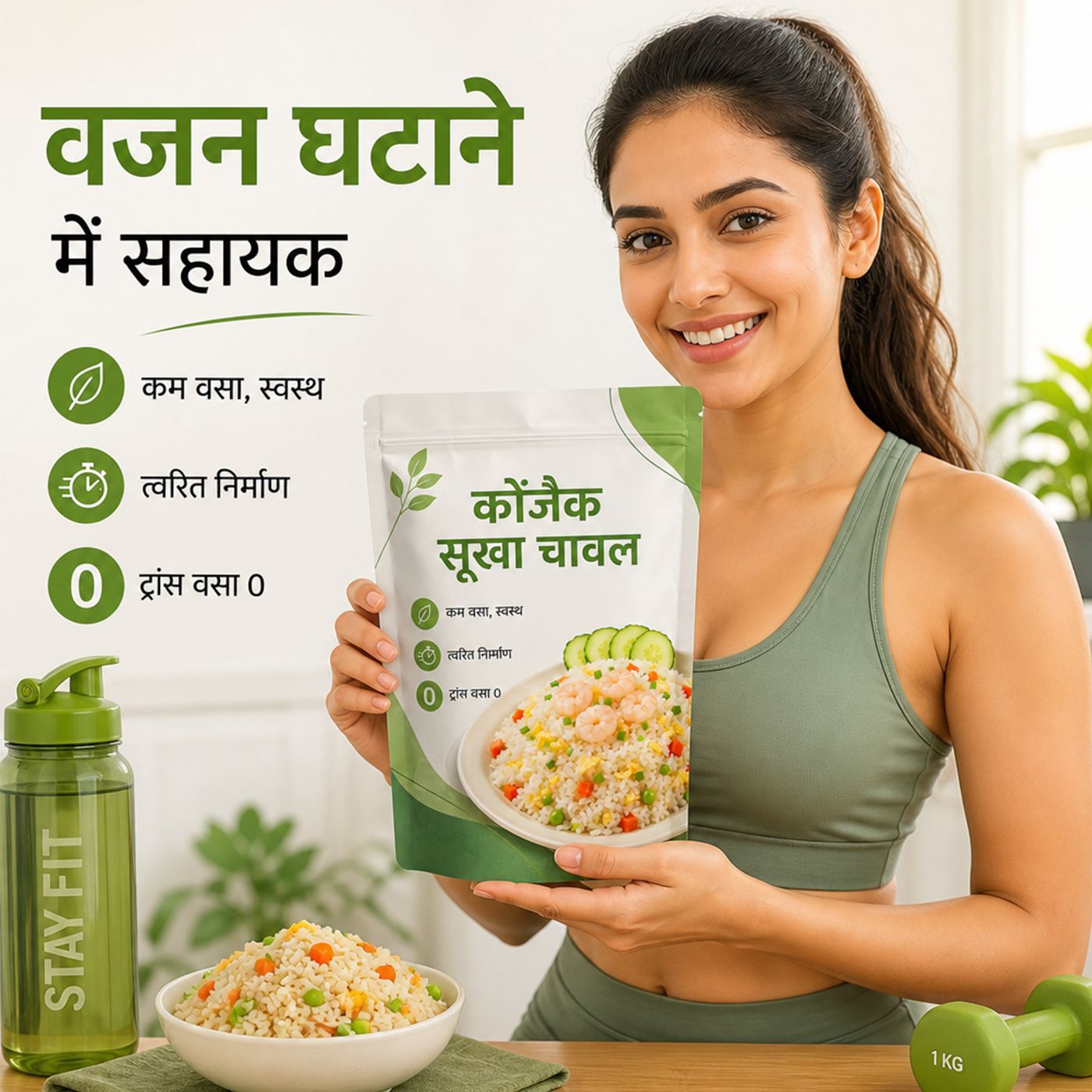 Portable Dehydrated Rice for Outdoor & Travel, Self‑cook Hot‑Water Brewed Dried Konjac Rice, No‑steam No‑boil Instant Konjac Rice, Dried Shirataki Rice for Camping Picnic