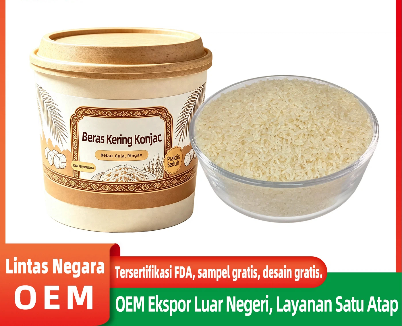 Beras Kering Konjac｜Nasi Seduh Air Panas   Instant No‑Cook Konjac Rice Bagged Shirataki Rice, Ready‑to‑Eat Meal Replacement, OEM Private Label Available