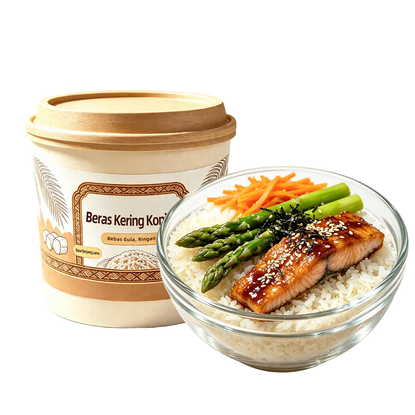 Beras Kering Konjac｜Nasi Seduh Air Panas   Instant No‑Cook Konjac Rice Bagged Shirataki Rice, Ready‑to‑Eat Meal Replacement, OEM Private Label Available