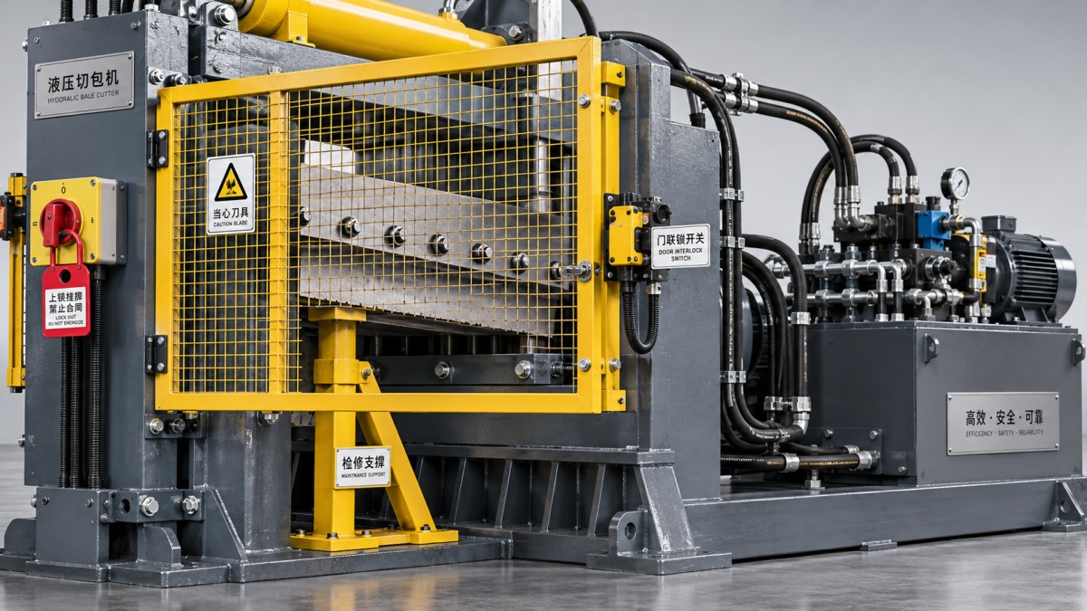 How to check blade-area guarding on a hydraulic bale cutter How to check blade-area guarding on a hydraulic bale cutter