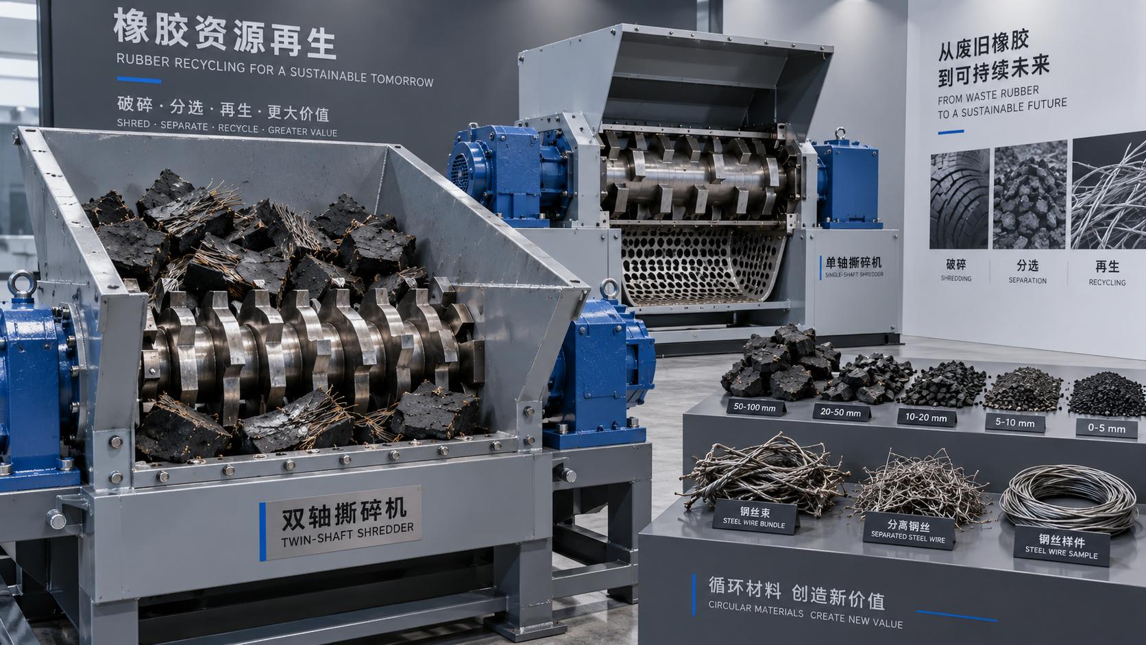 Single-shaft or twin-shaft shredder for steel-reinforced rubber?