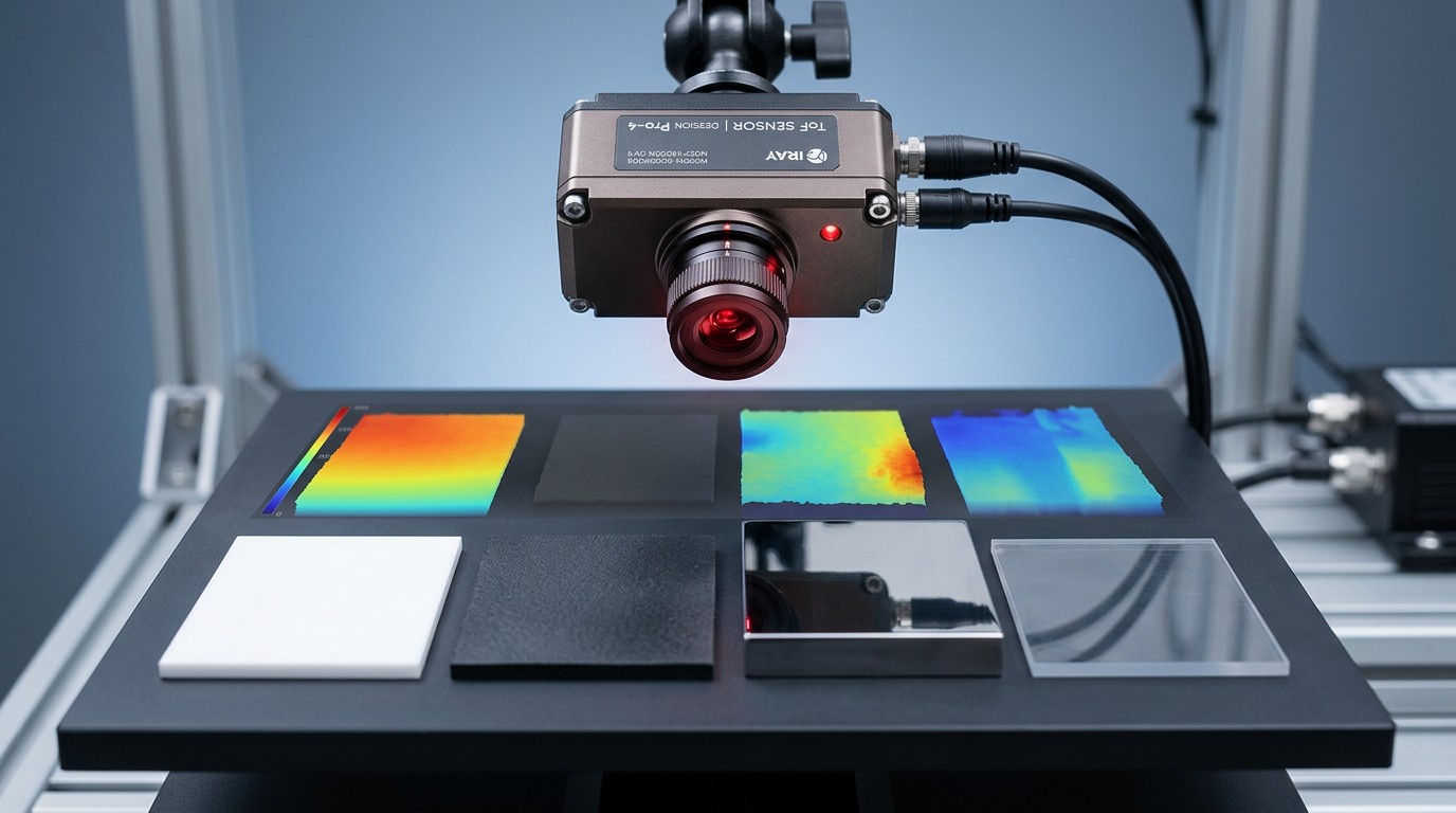 ToF camera depth accuracy in millimeters depends on surface type
