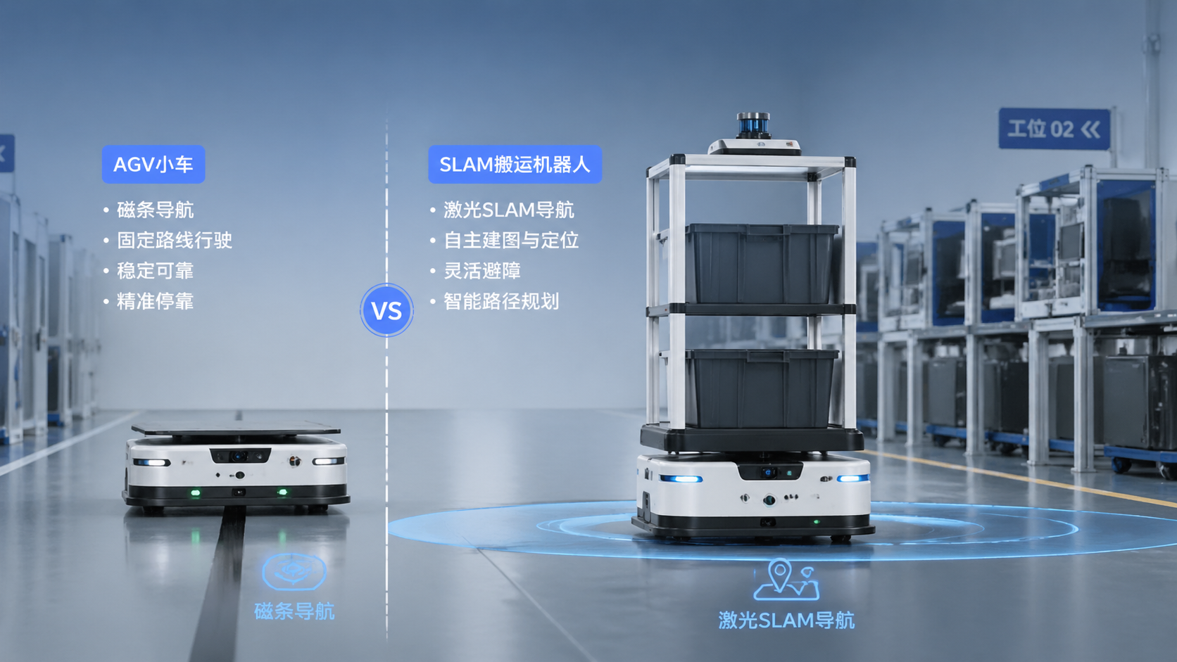 AGV magnetic tape vs SLAM comparison for stable routes