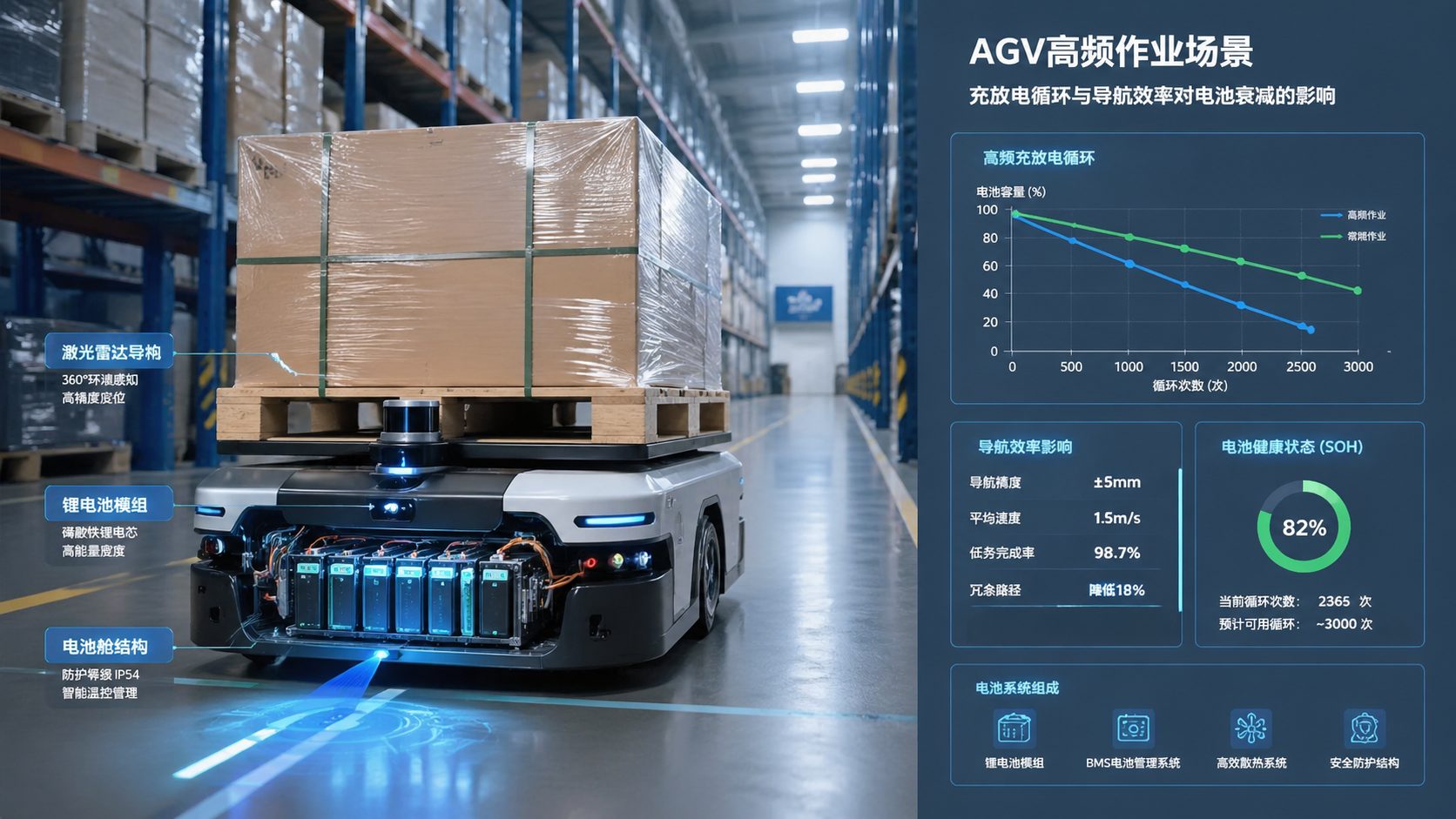 AGV battery degradation rate depends on duty cycle more than age
