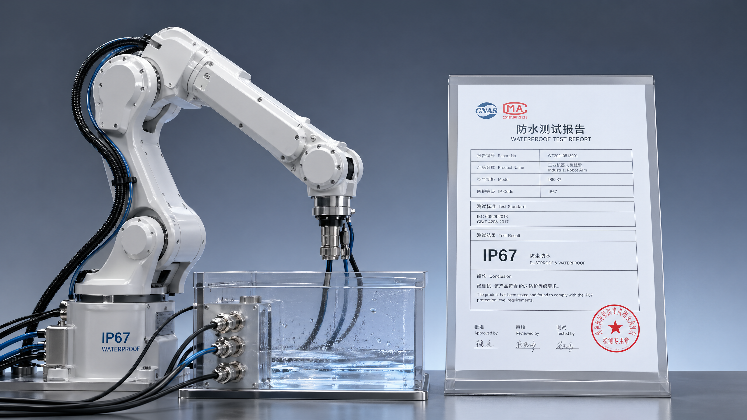How to read a robotic arm IP67 waterproof test report
