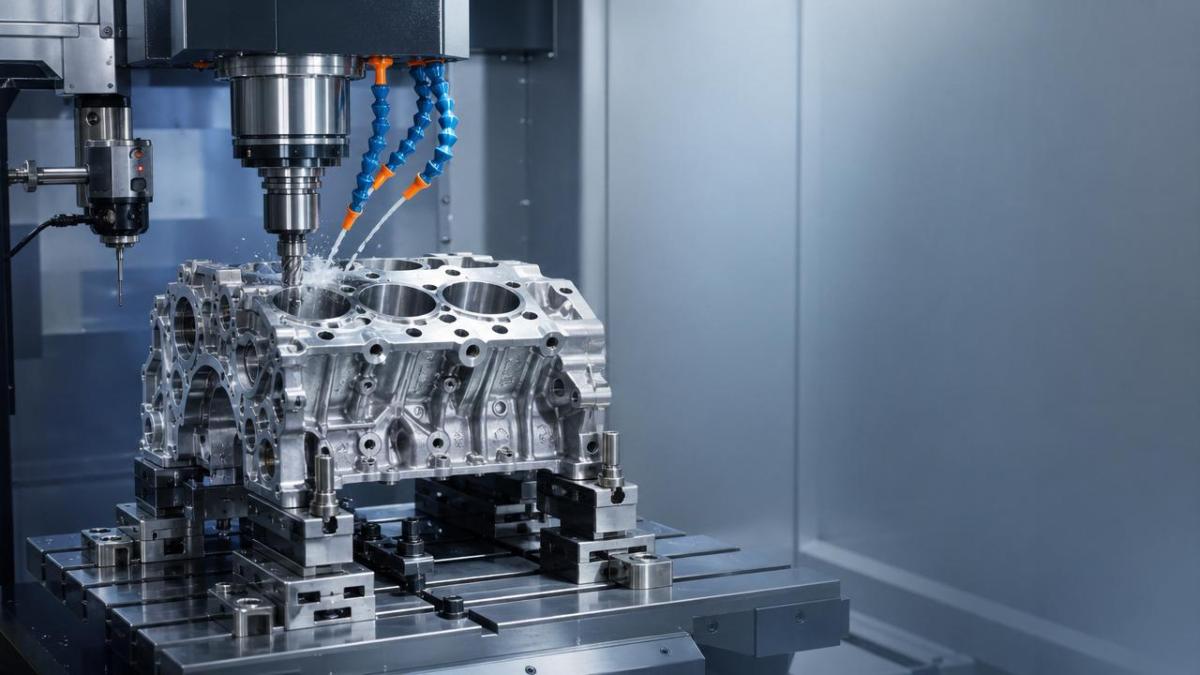 CNC milling for automotive engine blocks without scrap creep CNC milling for automotive engine blocks without scrap creep