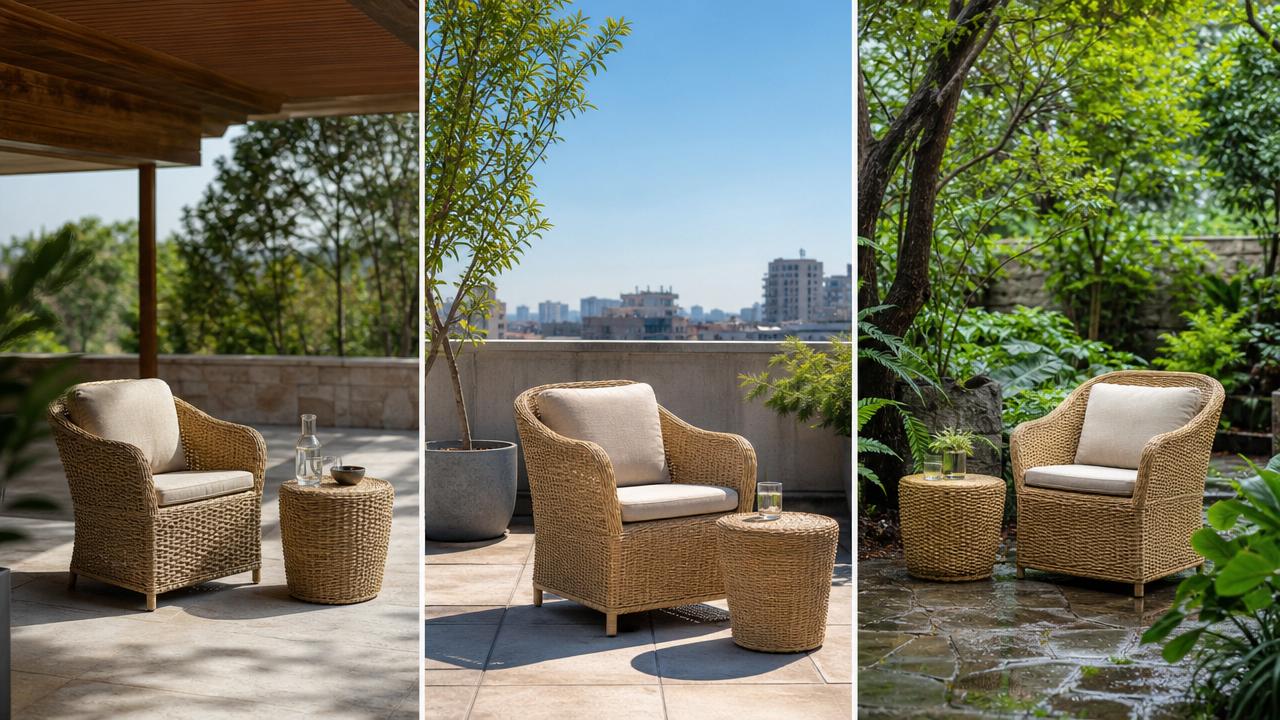 How do natural woven materials hold up outdoors over time?