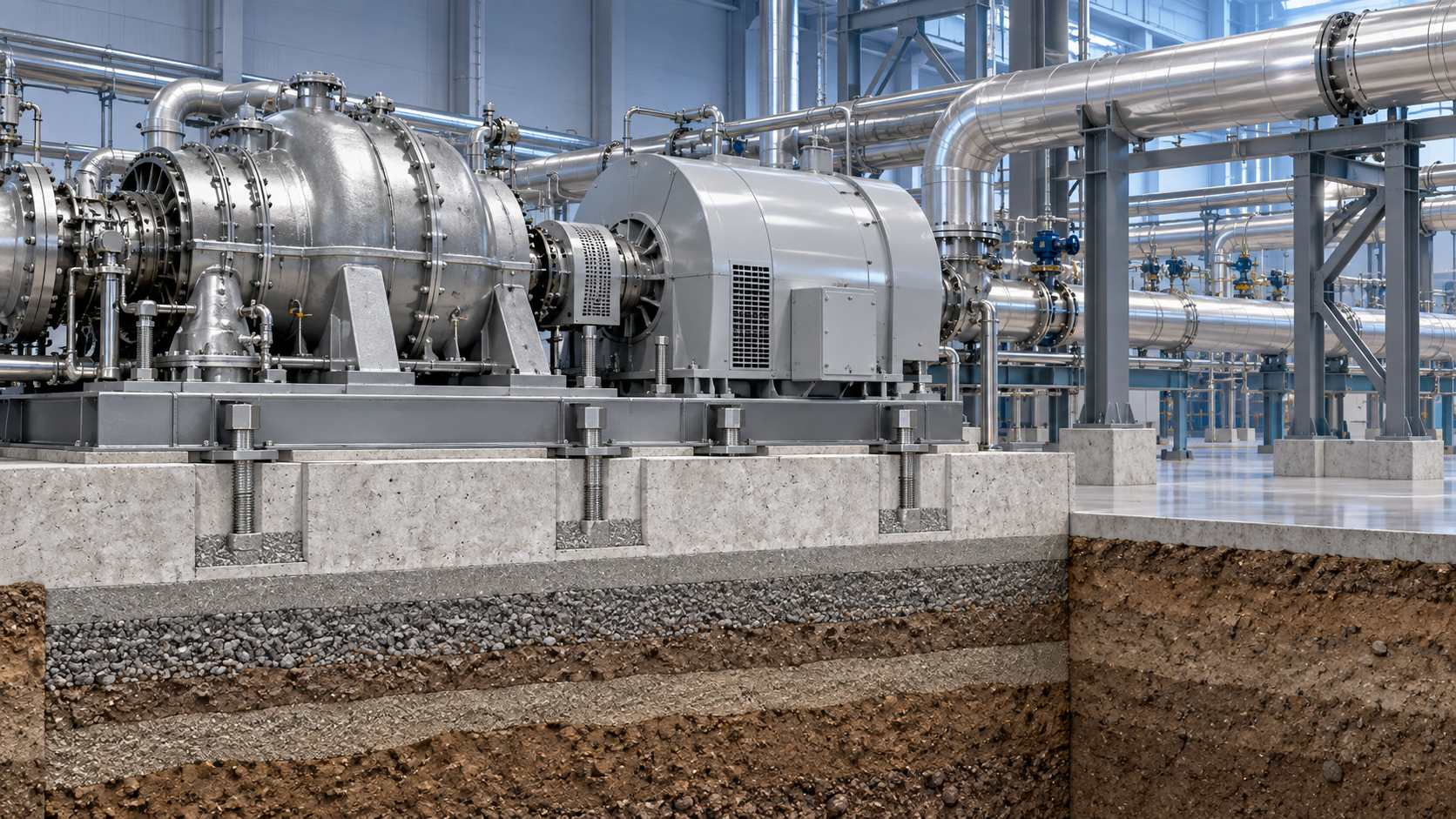 What foundation conditions are needed for a 50 MW steam turbine