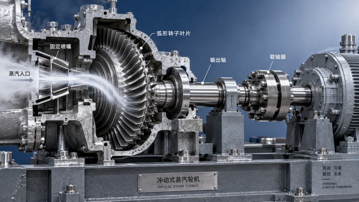 How does an impulse steam turbine convert steam into shaft power?