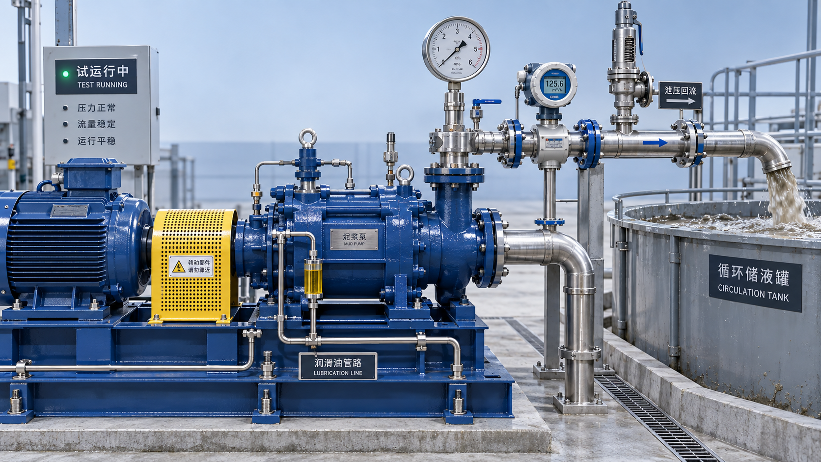 What should a mud pump trial run confirm before site acceptance?