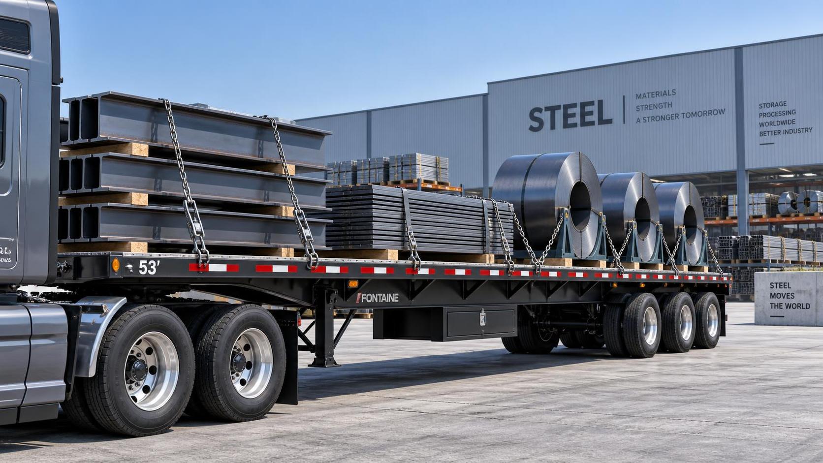 What deck length does a flatbed semi-trailer need for steel loads?
