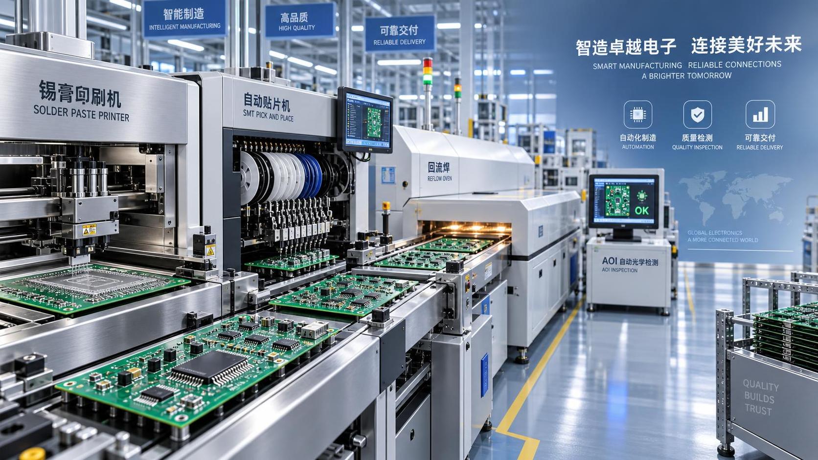 What happens at each stage of the printed circuit board assembly process?