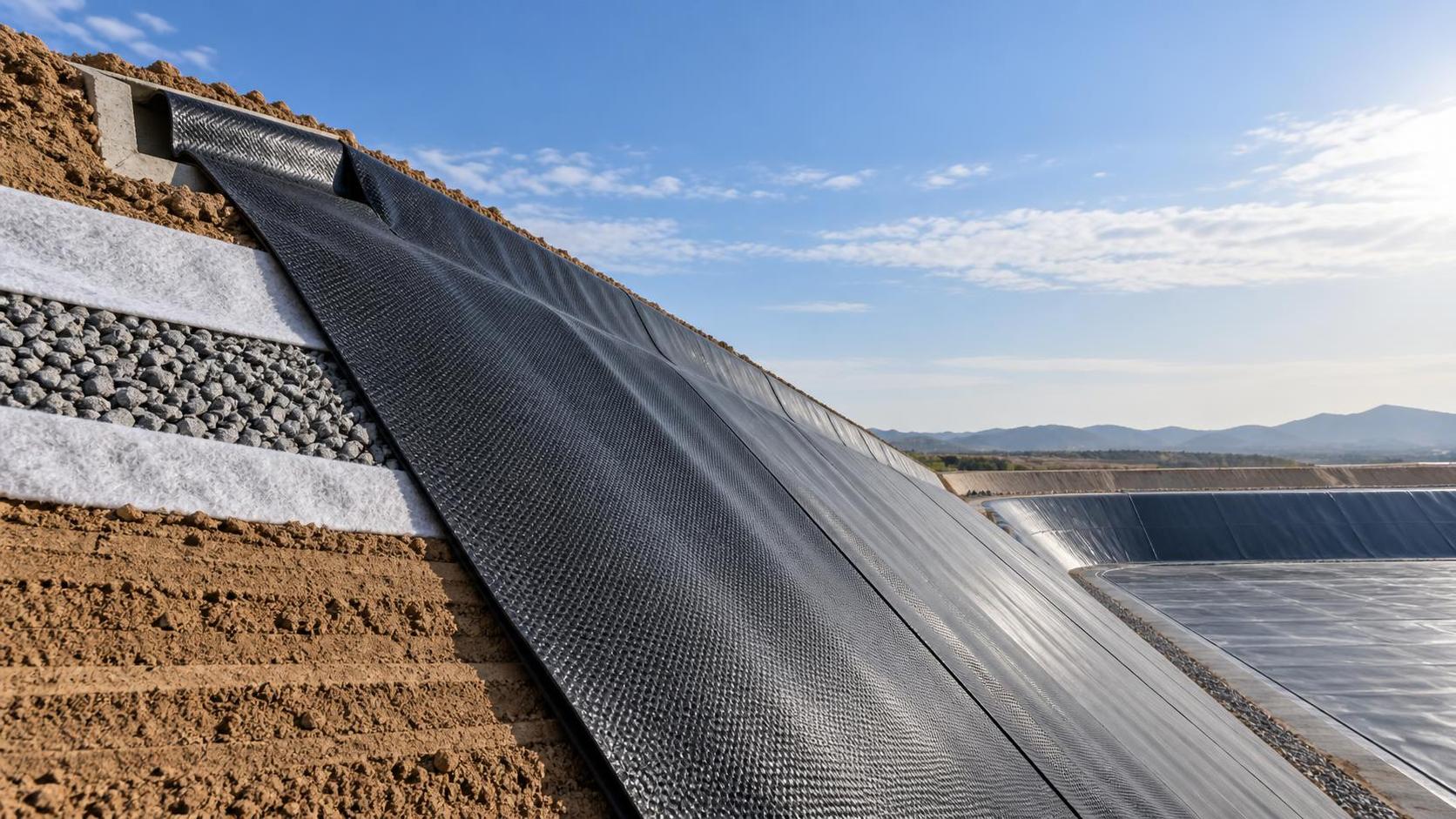 When smooth geomembrane is unsuitable for steep side slopes