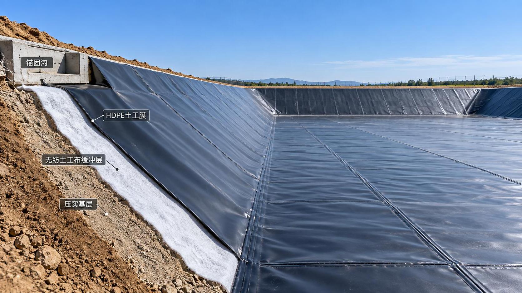 What liner design reduces seepage risk in Geomembrane Ponds
