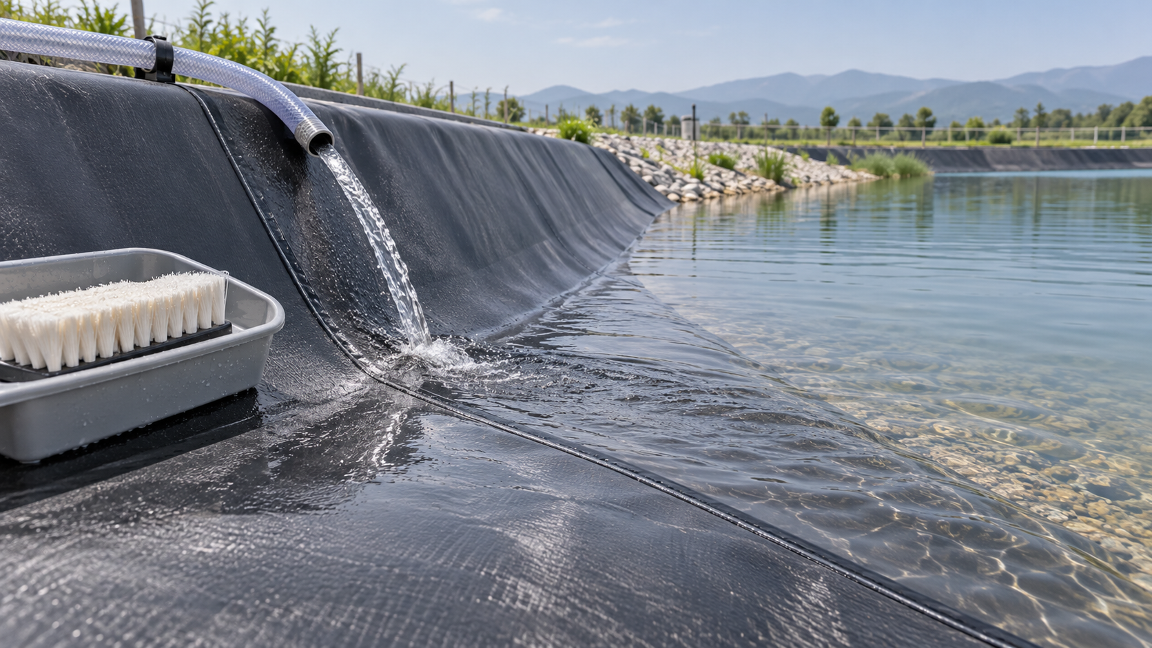 Cleaning geomembrane ponds without damaging the liner surface