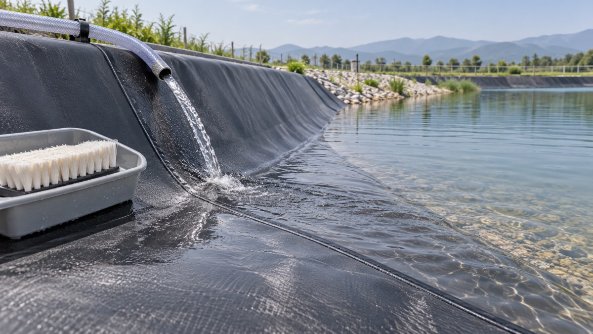 Cleaning geomembrane ponds without damaging the liner surface Cleaning geomembrane ponds without damaging the liner surface