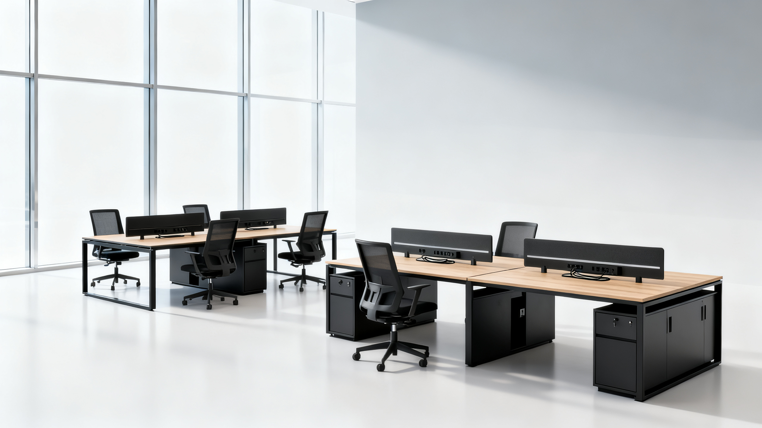 Industrial style office furniture can age badly in bright interiors