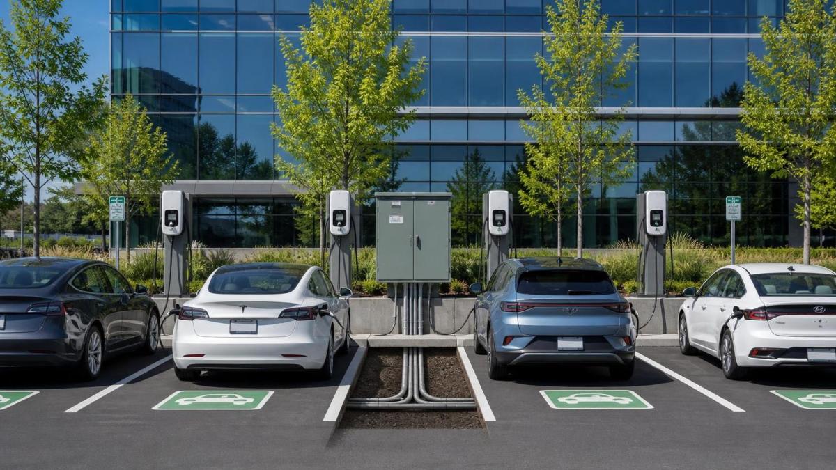 When is a 32 amp commercial charger enough for workplace EV charging?