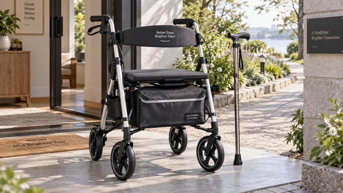 When does a rollator provide more support than a walking cane?