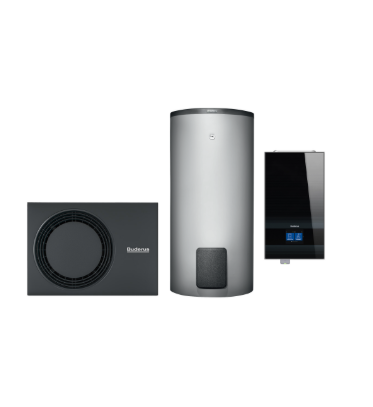Heat pump system and the adjacent buffer and hot water storage devices Heat pump system and the adjacent buffer and hot water storage devices