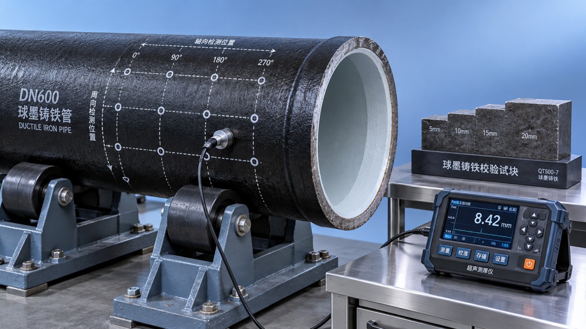 How to verify wall thickness tolerances on K9 ductile iron pipe Hoe controleert u de wanddiktetoleranties van K9-buizen van nodulair gietijzer?