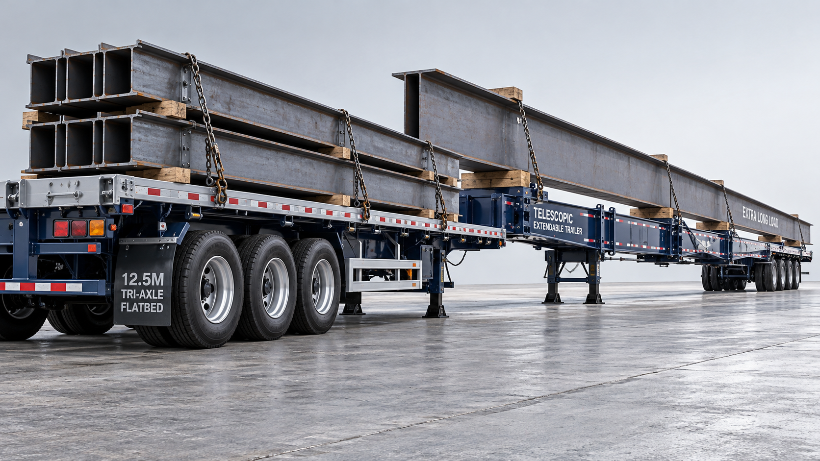 12,5-m-Plattformauflieger mit 3 Achsen: Passung für 20-ft- und 40-ft-Container prüfen